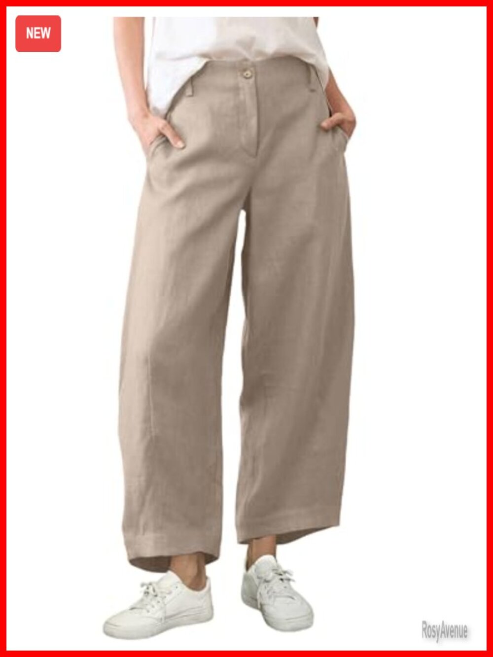 Linen Blend Capri Wide Leg Palazzo Pants Beach Casual - Picture 1 of 3